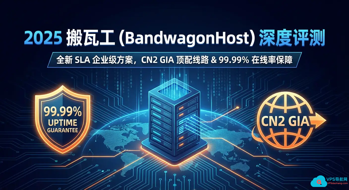 2025 搬瓦工 (BandwagonHost) 深度评测:全新 SLA 企业级方案,CN2 GIA 顶配线路与 99.99% 在线率保障-VPS导航网